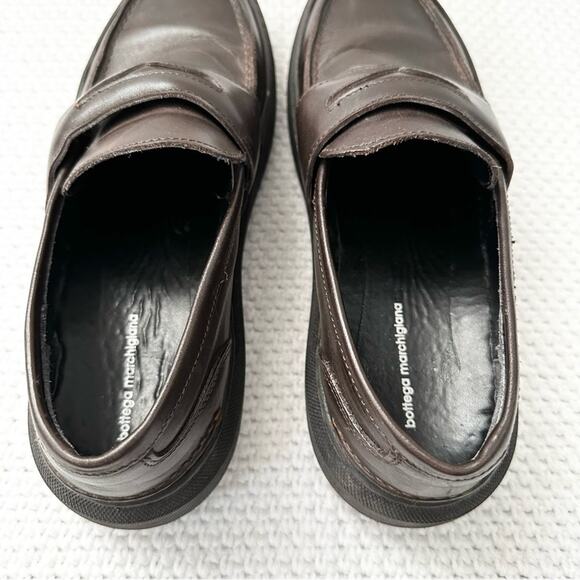 Bottega Marchigiana Italy Brown Leather Chunky Creeper Lug Sole Penny Loafers 41 - Picture 6 of 11